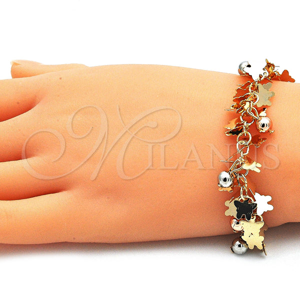 Gold Filled Bracelet — Charm Bracelet Butterfly and Ball Design Polished Tricolor — alternate product view — SKU 142801 | Oro Laminado brazalete — Charm Bracelet Butterfly and Ball diseño pulido Tricolor — SKU 142801