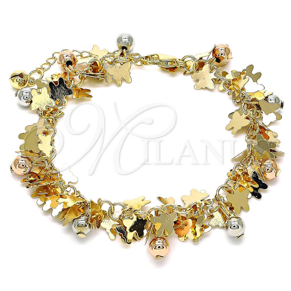 Gold Filled Bracelet — Charm Bracelet Butterfly and Ball Design Polished Tricolor — main product view — SKU 142801 | Oro Laminado brazalete — Charm Bracelet Butterfly and Ball diseño pulido Tricolor — SKU 142801