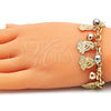 Oro Laminado Charm Bracelet, Gold Filled Style Butterfly and Ball Design, with White Crystal, Polished, Tricolor, 03.331.0192.08 (06 MM Thickness, 8 Inches Length)