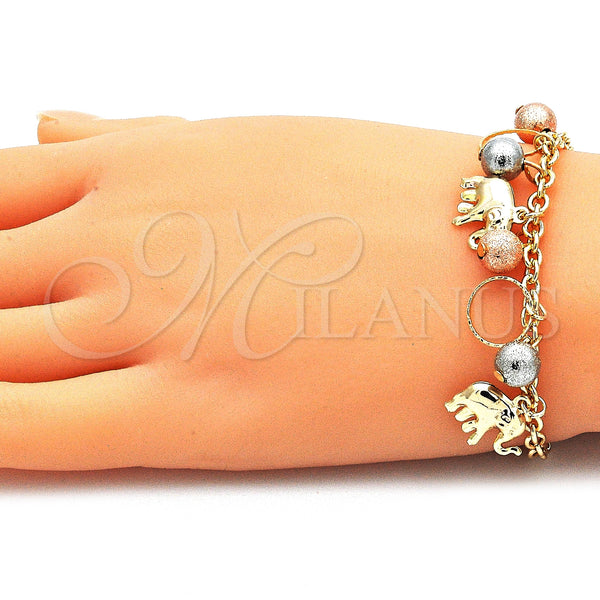 Gold Filled Bracelet — Charm Bracelet Elephant and Ball Design Matte Tricolor — alternate product view — SKU 142803 | Oro Laminado brazalete — Charm Bracelet Elephant and Ball diseño Matte Tricolor — SKU 142803