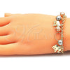Oro Laminado Charm Bracelet, Gold Filled Style Elephant and Ball Design, Matte Finish, Tricolor, 03.331.0193.09 (04 MM Thickness, 9 Inches Length)