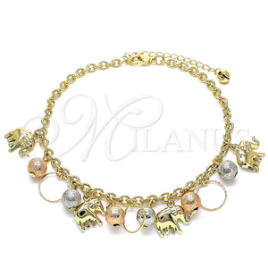 Gold Filled Bracelet — Charm Bracelet Elephant and Ball Design Matte Tricolor — main product view — SKU 142803 | Oro Laminado brazalete — Charm Bracelet Elephant and Ball diseño Matte Tricolor — SKU 142803
