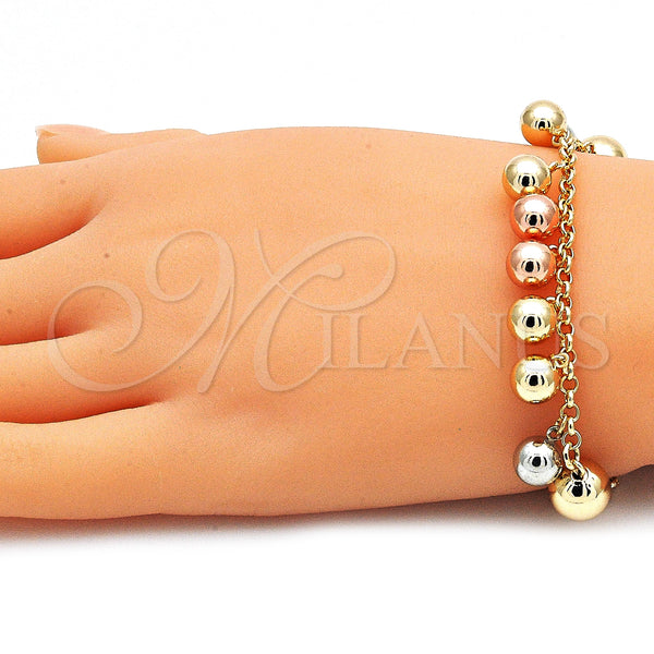 Gold Filled Bracelet — Charm Bracelet Ball Design Polished Tricolor 03. 03 — alternate product view — SKU 142804 | Oro Laminado brazalete — Charm Bracelet Ball diseño pulido Tricolor 03. 03 — SKU 142804