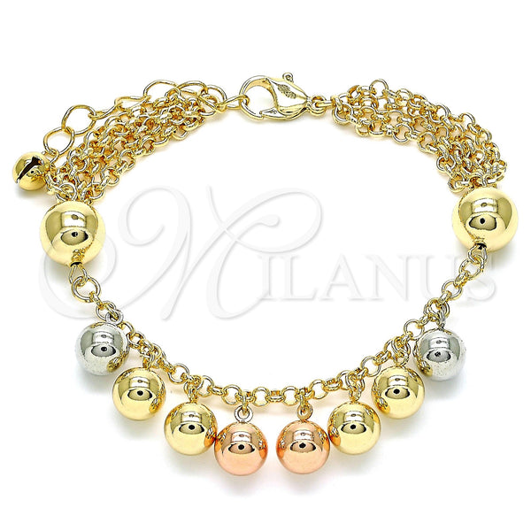 Gold Filled Bracelet — Charm Bracelet Ball Design Polished Tricolor 03. 03 — main product view — SKU 142804 | Oro Laminado brazalete — Charm Bracelet Ball diseño pulido Tricolor 03. 03 — SKU 142804