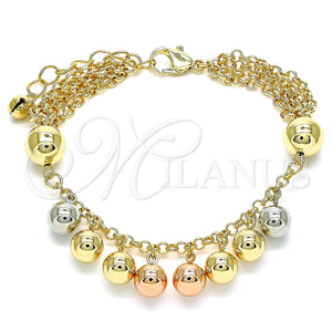 Gold Filled Bracelet — Charm Bracelet Ball Design Polished Tricolor 03. 03 — main product view — SKU 142804 | Oro Laminado brazalete — Charm Bracelet Ball diseño pulido Tricolor 03. 03 — SKU 142804