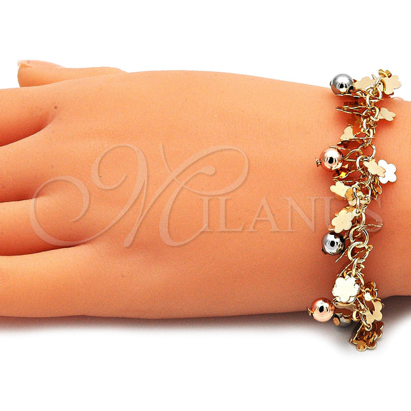 Gold Filled Bracelet — Charm Bracelet Flower and Ball Design Polished Tricolor — alternate product view — SKU 142806 | Oro Laminado brazalete — Charm Bracelet flor and Ball diseño pulido Tricolor — SKU 142806