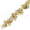Oro Laminado Charm Bracelet, Gold Filled Style Flower and Ball Design, Polished, Tricolor, 03.331.0196.07 (05 MM Thickness, 7 Inches Length)