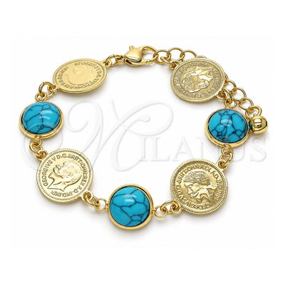 Oro Laminado Fancy Bracelet, Gold Filled Style with Turquoise Opal, Polished, Golden Finish, 03.331.0197.07 (14 MM Thickness, 7 Inches Length)