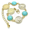 Oro Laminado Fancy Bracelet, Gold Filled Style with Light Turquoise Opal, Polished, Golden Finish, 03.331.0197.1.07 (14 MM Thickness, 7 Inches Length)