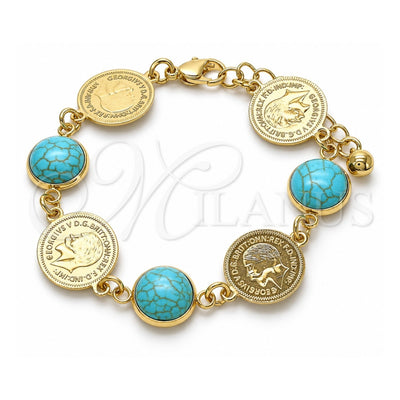 Oro Laminado Fancy Bracelet, Gold Filled Style with Light Turquoise Opal, Polished, Golden Finish, 03.331.0197.1.07 (14 MM Thickness, 7 Inches Length)