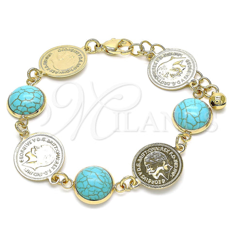 Oro Laminado Fancy Bracelet, Gold Filled Style with Light Turquoise Opal, Polished, Golden Finish, 03.331.0197.1.07 (14 MM Thickness, 7 Inches Length)