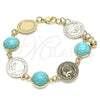 Oro Laminado Fancy Bracelet, Gold Filled Style with Light Turquoise Opal, Polished, Golden Finish, 03.331.0197.1.07 (14 MM Thickness, 7 Inches Length)