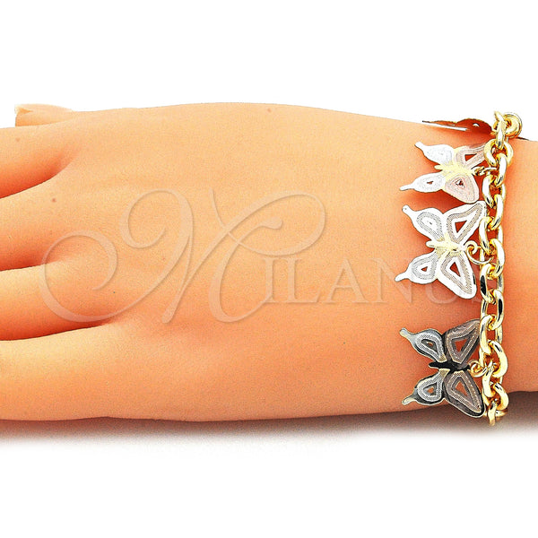 Gold Filled Bracelet — Charm Bracelet Butterfly Design Polished Tricolor 03. 06 — alternate product view — SKU 142809 | Oro Laminado brazalete — Charm Bracelet Butterfly diseño pulido Tricolor 03. 06 — SKU 142809
