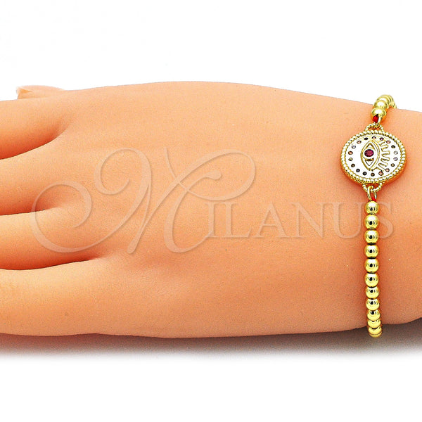 Gold Filled Bracelet — Adjustable Bolo Bracelet Evil Eye and Ball Design — alternate product view — SKU 142810 | Oro Laminado brazalete — Adjustable Bolo Bracelet Evil Eye and Ball diseño — SKU 142810