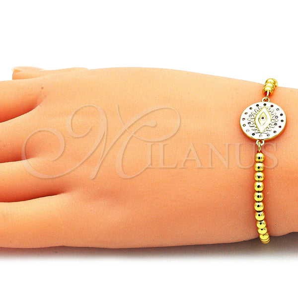 Gold Filled Bracelet — Adjustable Bolo Bracelet Evil Eye and Ball Design — alternate product view — SKU 142811 | Oro Laminado brazalete — Adjustable Bolo Bracelet Evil Eye and Ball diseño — SKU 142811