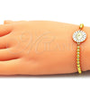 Oro Laminado Adjustable Bolo Bracelet, Gold Filled Style Evil Eye and Ball Design, with Multicolor Micro Pave, Polished, Golden Finish, 03.381.0002.11 (04 MM Thickness, 11 Inches Length)