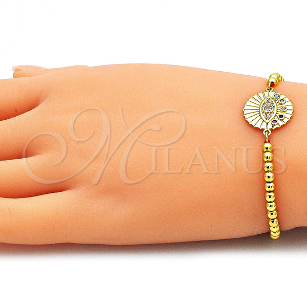 Gold Filled Bracelet — Adjustable Bolo Bracelet Evil Eye and Ball Design — alternate product view — SKU 142818 | Oro Laminado brazalete — Adjustable Bolo Bracelet Evil Eye and Ball diseño — SKU 142818
