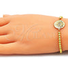 Oro Laminado Adjustable Bolo Bracelet, Gold Filled Style Evil Eye and Ball Design, with Multicolor Cubic Zirconia and White Micro Pave, Polished, Golden Finish, 03.381.0003.11 (04 MM Thickness, 11 Inches Length)