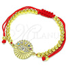 Oro Laminado Adjustable Bolo Bracelet, Gold Filled Style Evil Eye and Ball Design, with Multicolor Cubic Zirconia and White Micro Pave, Polished, Golden Finish, 03.381.0003.11 (04 MM Thickness, 11 Inches Length)