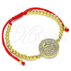 Oro Laminado Adjustable Bolo Bracelet, Gold Filled Style Hand of God and Anchor Design, with White Micro Pave, Polished, Golden Finish, 03.381.0005.10 (04 MM Thickness, 10 Inches Length)