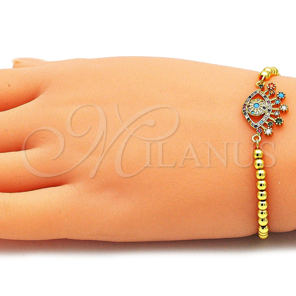 Gold Filled Bracelet — Adjustable Bolo Bracelet Evil Eye and Ball Design — alternate product view — SKU 142825 | Oro Laminado brazalete — Adjustable Bolo Bracelet Evil Eye and Ball diseño — SKU 142825