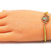 Oro Laminado Adjustable Bolo Bracelet, Gold Filled Style Evil Eye and Ball Design, with Multicolor Micro Pave, Polished, Golden Finish, 03.381.0006.11 (04 MM Thickness, 11 Inches Length)