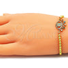 Oro Laminado Adjustable Bolo Bracelet, Gold Filled Style Evil Eye and Ball Design, with Multicolor Micro Pave, Polished, Golden Finish, 03.381.0006.11 (04 MM Thickness, 11 Inches Length)