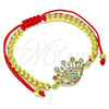Oro Laminado Adjustable Bolo Bracelet, Gold Filled Style Evil Eye and Ball Design, with Multicolor Micro Pave, Polished, Golden Finish, 03.381.0006.11 (04 MM Thickness, 11 Inches Length)
