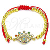 Oro Laminado Adjustable Bolo Bracelet, Gold Filled Style Evil Eye and Ball Design, with Multicolor Micro Pave, Polished, Golden Finish, 03.381.0006.11 (04 MM Thickness, 11 Inches Length)
