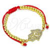 Oro Laminado Adjustable Bolo Bracelet, Gold Filled Style Hand of God and Ball Design, with White Micro Pave, Polished, Golden Finish, 03.381.0008.11 (04 MM Thickness, 11 Inches Length)