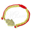 Oro Laminado Adjustable Bolo Bracelet, Gold Filled Style Hand of God and Ball Design, with White Micro Pave, Polished, Golden Finish, 03.381.0008.11 (04 MM Thickness, 11 Inches Length)