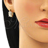 Oro Laminado Huggie Hoop, Gold Filled Style Leaf Design, with White Cubic Zirconia, Polished, Golden Finish, 02.210.0489.15