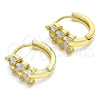 Oro Laminado Huggie Hoop, Gold Filled Style Leaf Design, with White Cubic Zirconia, Polished, Golden Finish, 02.210.0489.15