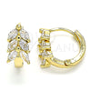 Oro Laminado Huggie Hoop, Gold Filled Style Leaf Design, with White Cubic Zirconia, Polished, Golden Finish, 02.210.0489.15
