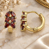 Oro Laminado Huggie Hoop, Gold Filled Style Leaf Design, with Garnet Cubic Zirconia, Polished, Golden Finish, 02.210.0489.1.15