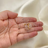 Oro Laminado Huggie Hoop, Gold Filled Style Leaf Design, with Pink Cubic Zirconia, Polished, Golden Finish, 02.210.0489.3.15