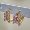 Oro Laminado Huggie Hoop, Gold Filled Style Leaf Design, with Pink Cubic Zirconia, Polished, Golden Finish, 02.210.0489.3.15