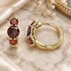 Oro Laminado Huggie Hoop, Gold Filled Style with Garnet Cubic Zirconia, Polished, Golden Finish, 02.210.0490.1.15