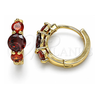 Oro Laminado Huggie Hoop, Gold Filled Style with Garnet Cubic Zirconia, Polished, Golden Finish, 02.210.0490.1.15