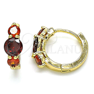 Gold Filled Hoop Earrings — Huggie Hoop with Garnet Cubic Zirconia Polished 02. — main product view — SKU 142834 | Oro Laminado aretes de aro — Huggie Hoop with Garnet Cubic Zirconia pulido 02. — SKU 142834
