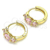 Oro Laminado Huggie Hoop, Gold Filled Style with Pink Cubic Zirconia, Polished, Golden Finish, 02.210.0490.3.15