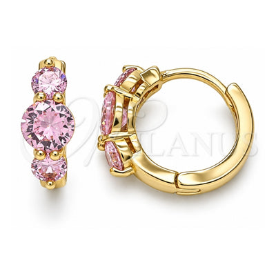 Oro Laminado Huggie Hoop, Gold Filled Style with Pink Cubic Zirconia, Polished, Golden Finish, 02.210.0490.3.15