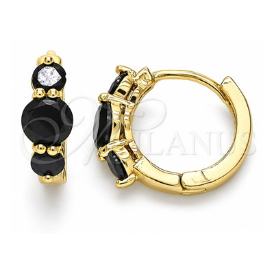 Oro Laminado Huggie Hoop, Gold Filled Style with Black Cubic Zirconia, Polished, Golden Finish, 02.210.0490.4.15