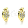 Oro Laminado Huggie Hoop, Gold Filled Style Flower Design, with White Cubic Zirconia, Polished, Golden Finish, 02.210.0491.15