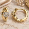 Oro Laminado Huggie Hoop, Gold Filled Style Flower Design, with White Cubic Zirconia, Polished, Golden Finish, 02.210.0491.15