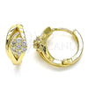 Oro Laminado Huggie Hoop, Gold Filled Style Flower Design, with White Cubic Zirconia, Polished, Golden Finish, 02.210.0491.15