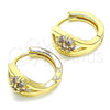 Oro Laminado Huggie Hoop, Gold Filled Style Flower Design, with Pink Cubic Zirconia, Polished, Golden Finish, 02.210.0491.2.15