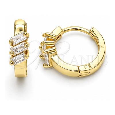 Oro Laminado Huggie Hoop, Gold Filled Style with White Cubic Zirconia, Polished, Golden Finish, 02.210.0492.15