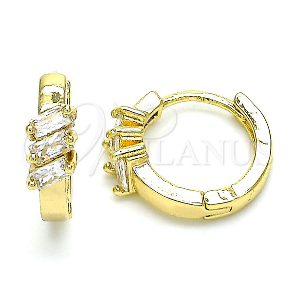 Gold Filled Hoop Earrings — Huggie Hoop with White Cubic Zirconia Polished 02. — main product view — SKU 142843 | Oro Laminado aretes de aro — Huggie Hoop with blanco Cubic Zirconia pulido 02. — SKU 142843