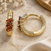 Oro Laminado Huggie Hoop, Gold Filled Style Baguette Design, with Garnet Cubic Zirconia, Polished, Golden Finish, 02.210.0492.1.15